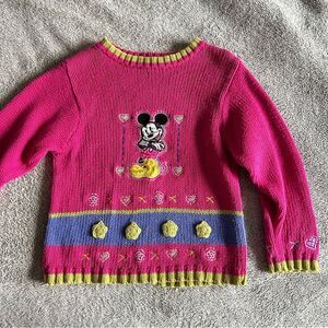 Vintage Mickey & Co Disney Mickey Mouse Pink Knit Sweater Size Medium 5-6